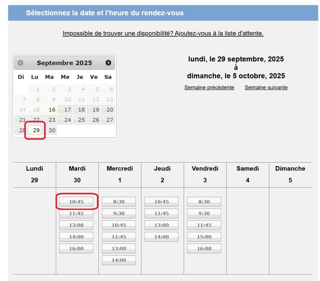 how to choose an appointment time on a preferred date
